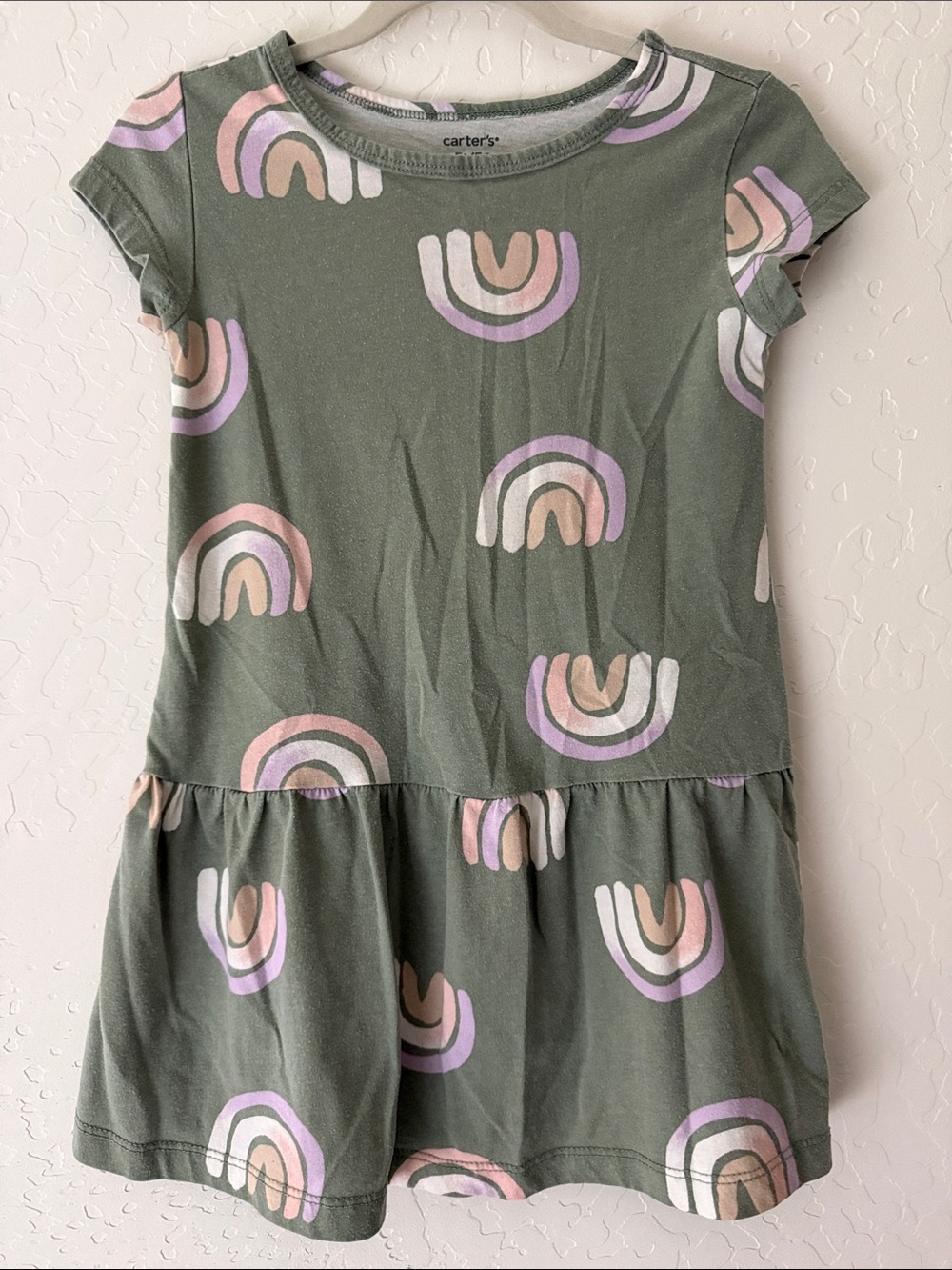 🌈 Carter's Olive Green Rainbow Dress - Size 5T
